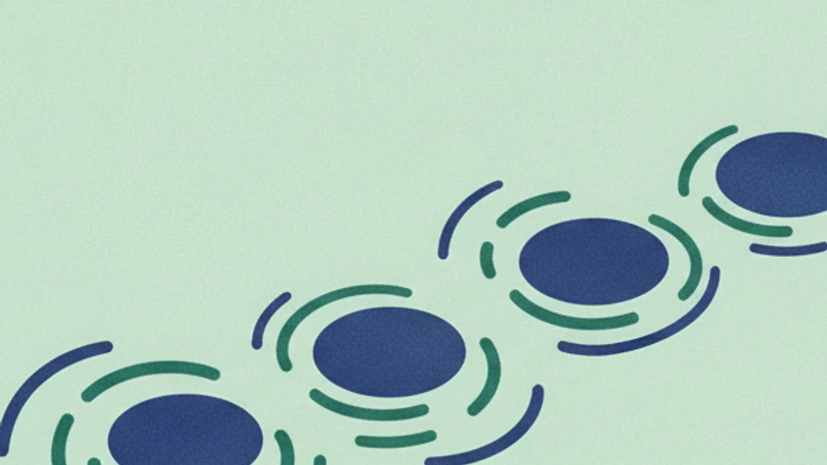 Illustration: a line of stepping stones crossing shallow still water, seen from above, with rings spreading around each stone.