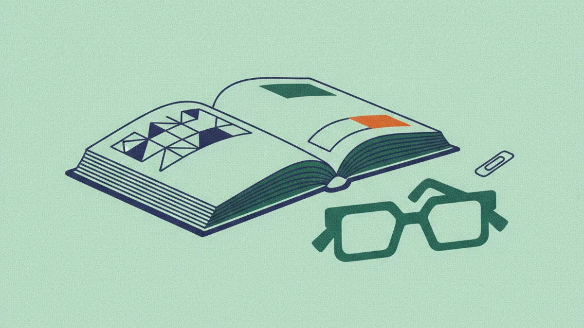 Illustration: an open statistical report on a desk beside reading glasses and a paper clip.